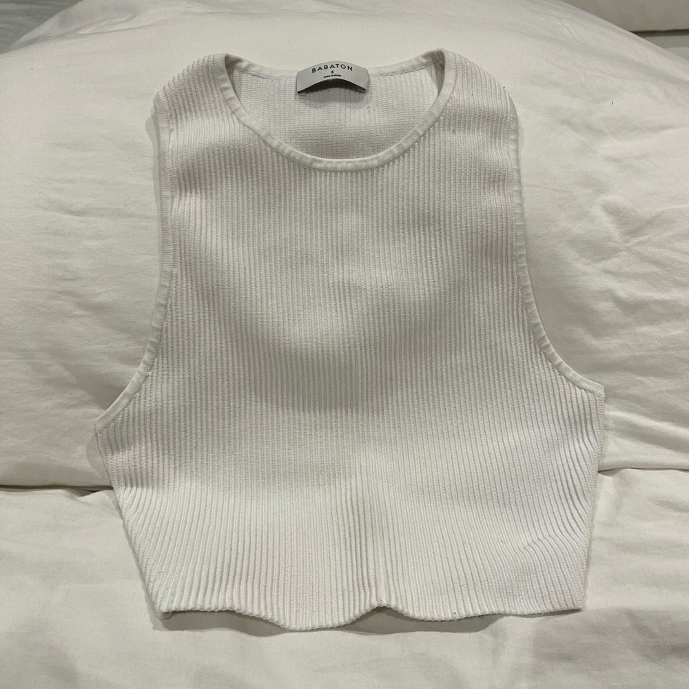 ARITZIA BABATON SIZE SMALL WHITE SCULPT KNIT RIBBED CROPPED TANK